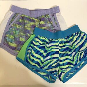 Justice Sz 8/Skechers Sz 10 Athletic Shorts Zebra Lime Green Lilac Lot of 2
